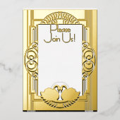 Art Deco Parisian Vintage Swans Folie Uitnodiging (Voorkant)