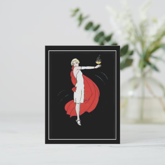 Art Deco Party Meisje Briefkaart (Staand voorkant)