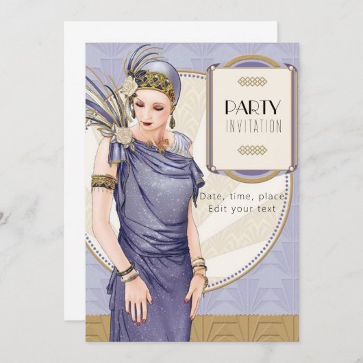 Art Deco Party Uitnodiging met jouw tekst (Voorkant / Achterkant)