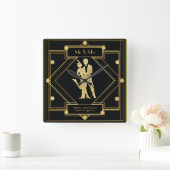 Art Deco Passen getrouwd 1920s Couple Black Gold C Vierkante Klok (Huis)