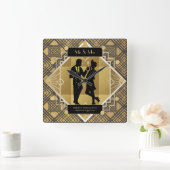 Art Deco Passen getrouwd 1920s Couple Black Gold C Vierkante Klok (Huis)