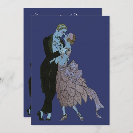  Art Deco-Passen getrouwd, bruiloft opslaan op dat Kaart (Voorkant / Achterkant)