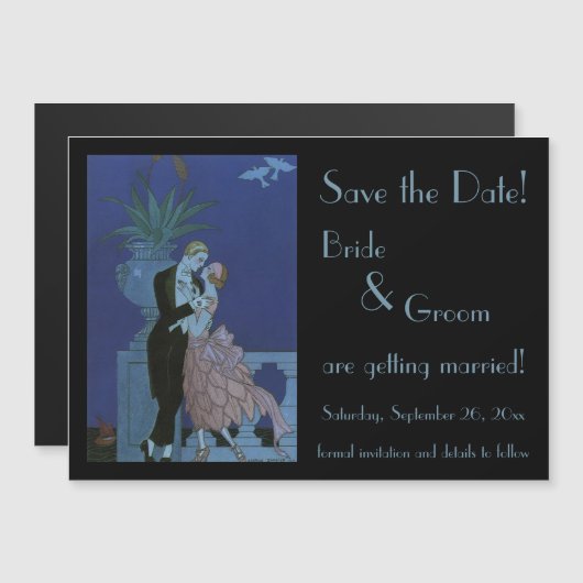 Art Deco-Passen getrouwd die de datum opslaan Magnetische Uitnodiging (Voorkant / Achterkant)