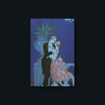 Art Deco Passen getrouwd, Oui van George Barbier Canvas Afdruk<br><div class="desc">illustratie liefde en romance kunst deco afbeelding met een man en een vrouw gekleed in een formele ballroom dansend in het moonlight; ze is in een elegante trouwjurk die lijkt op een bloem met bloemen en hij zit in zijn fijnste tuxedo. Het koppel staat op een balkon die de oceaan...</div>