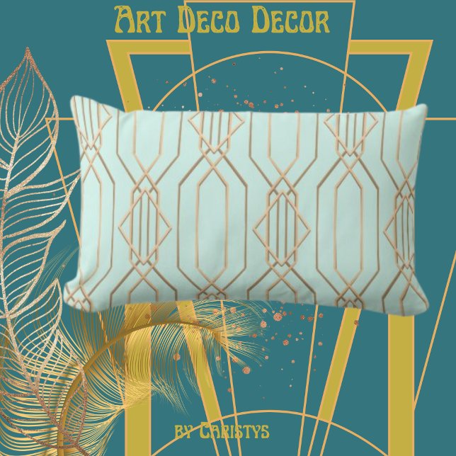 Art Deco Pastel Blue en Gold Lumbar Pillow Kussen (Creator heeft geüpload)