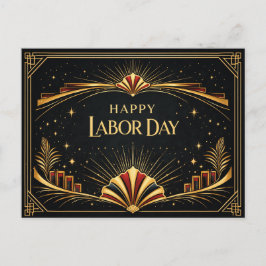 Art Deco Patriottische Gouden Hulde Happy Labor Da Feestdagenkaart