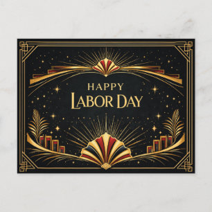 Art Deco Patriottische Gouden Hulde Happy Labor Da Feestdagenkaart