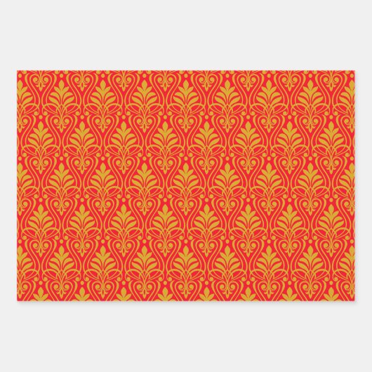 Art Deco Patroon 01 - Deco Gold 2 op Carmine Red Inpakpapier Vel (Voorkant 2)