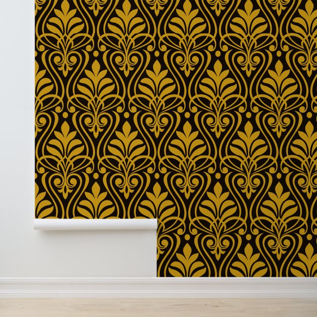 Art Deco Patroon 01 - Deco Gold 2 op zwart Behang (Applicatie)
