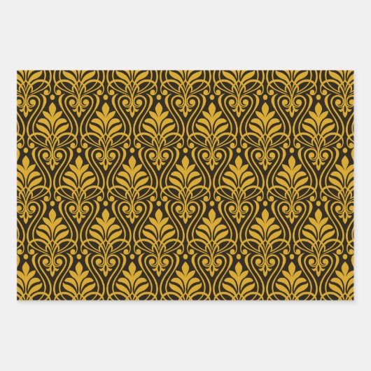 Art Deco Patroon 01 - Deco Gold 2 op zwart Inpakpapier Vel (Voorkant)