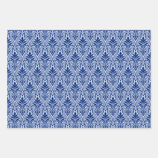 Art Deco Patroon 01 - Donkerblauw op Lavendel Blau Inpakpapier Vel (Voorkant 3)