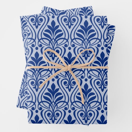 Art Deco Patroon 01 - Donkerblauw op Lavendel Blau Inpakpapier Vel (In situ)