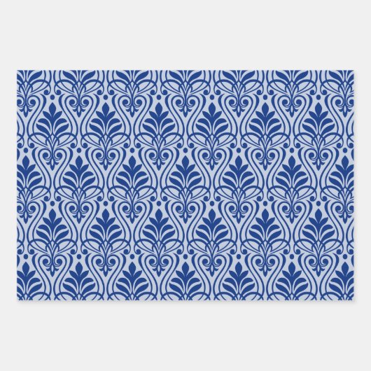 Art Deco Patroon 01 - Donkerblauw op Lavendel Blau Inpakpapier Vel (Voorkant)