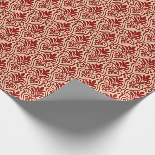 Art Deco Patroon 01 - Donkerrood op Gebroken Wit Cadeaupapier (Hoek)