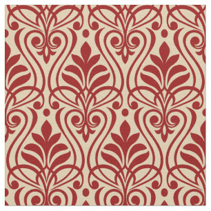 Art Deco Patroon 01 - Donkerrood op Gebroken Wit Stof