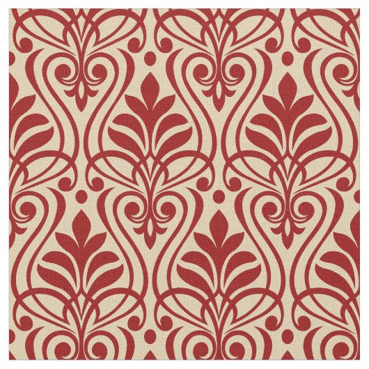 Art Deco Patroon 01 - Donkerrood op Gebroken Wit Stof (Close Up)