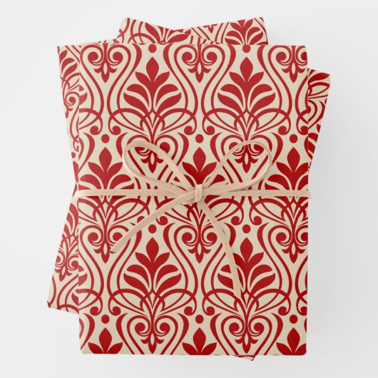 Art Deco Patroon 01 - Escher Rood op Gebroken Wit Inpakpapier Vel (In situ)