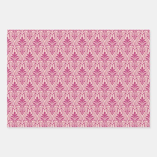 Art Deco Patroon 01 - Frambozenroze op lichtroze Inpakpapier Vel (Voorkant 3)