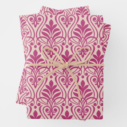 Art Deco Patroon 01 - Frambozenroze op lichtroze Inpakpapier Vel (In situ)