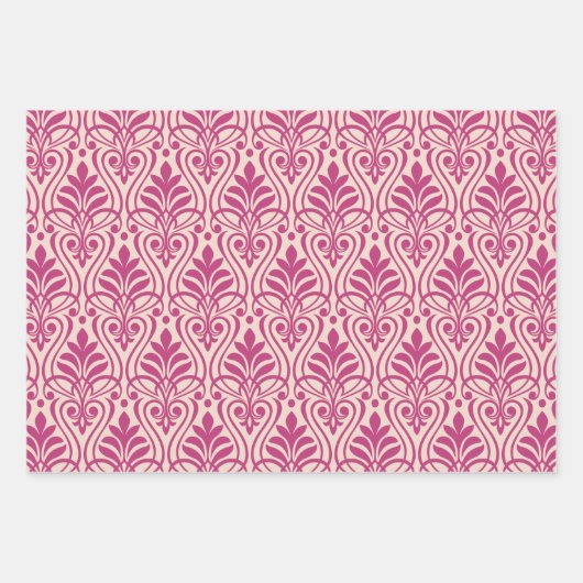 Art Deco Patroon 01 - Frambozenroze op lichtroze Inpakpapier Vel (Voorkant)