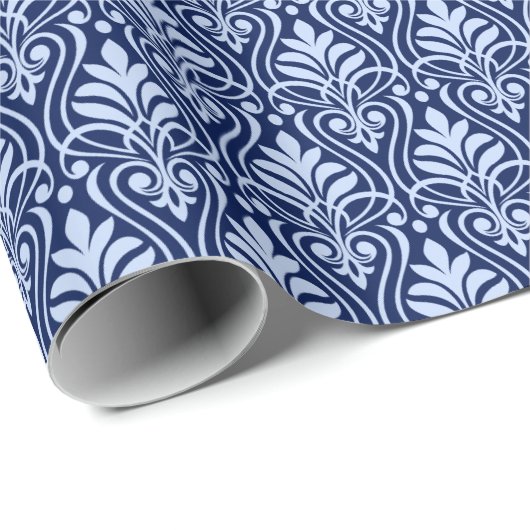 Art Deco Patroon 01 - Lavendel Blauw op Donkerblau Cadeaupapier (Rol Hoek)