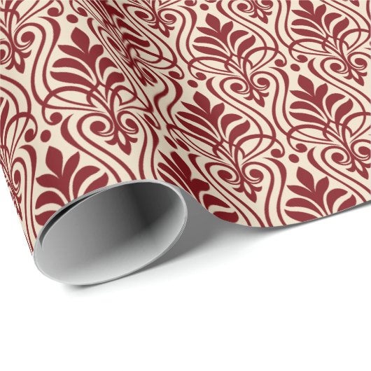 Art Deco Patroon 01 - Midnight Red op Gebroken Wit Cadeaupapier (Rol Hoek)