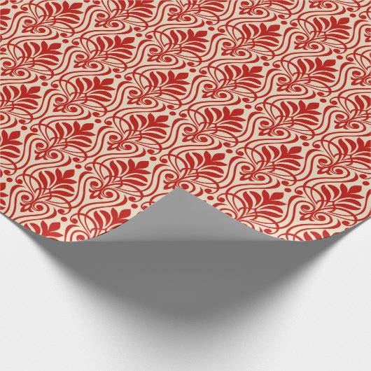 Art Deco Patroon 01 - Milano Rood op Gebroken Wit Cadeaupapier (Hoek)