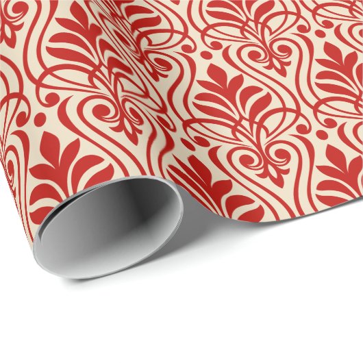 Art Deco Patroon 01 - Milano Rood op Gebroken Wit Cadeaupapier (Rol Hoek)