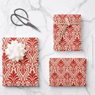 Art Deco Patroon 01 - Milano Rood op Gebroken Wit Inpakpapier Vel