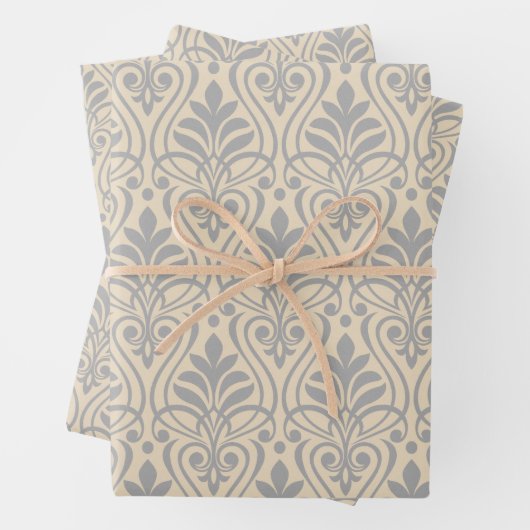 Art Deco Patroon 01 - Spaans Grijs op Gebroken Wit Inpakpapier Vel (In situ)