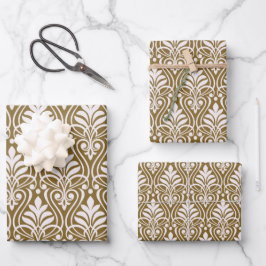 Art Deco Patroon 01 - Wit op Gold Fusion Inpakpapier Vel