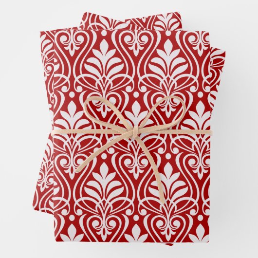 Art Deco Patroon 01 - Wit op Milano Rood Inpakpapier Vel (In situ)