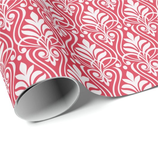 Art Deco Patroon 01 - Wit op Paradise Pink Cadeaupapier (Rol Hoek)