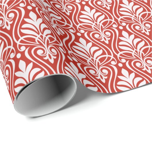 Art Deco Patroon 01 - Wit op Perzisch Rood Cadeaupapier (Rol Hoek)