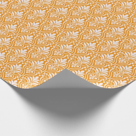 Art Deco Patroon 01 - Wit op Vivid Gamboge Cadeaupapier (Hoek)