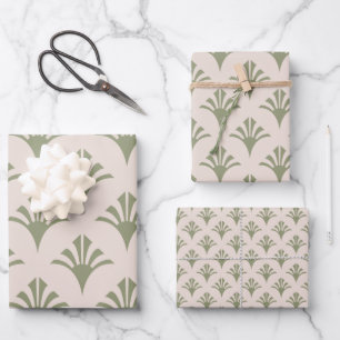 Art Deco Patroon 02 - Camouflage Groen op Wit Inpakpapier Vel