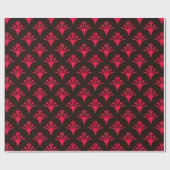 Art Deco Patroon 02 - Carmine Rood op Zwart Cadeaupapier (Vlak)