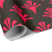 Art Deco Patroon 02 - Carmine Rood op Zwart Cadeaupapier (Rol Hoek)