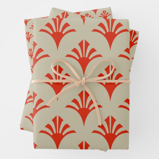 Art Deco Patroon 02 - Dali's Rood op Gebroken Wit Inpakpapier Vel (In situ)