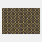 Art Deco Patroon 02 - Deco Gold op Deco Zwart Inpakpapier Vel (Voorkant 3)