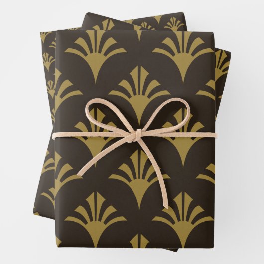 Art Deco Patroon 02 - Deco Gold op Deco Zwart Inpakpapier Vel (In situ)