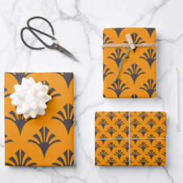 Art Deco Patroon 02 - Deco Zwart op Vivid Gamboge Inpakpapier Vel