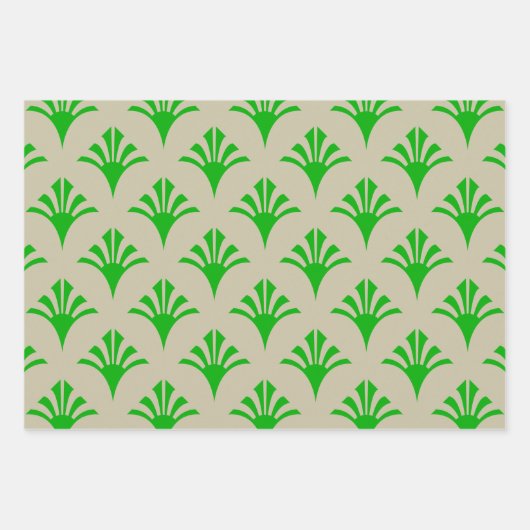 Art Deco Patroon 02 - Donker Lime Groen op Gebroke Inpakpapier Vel (Voorkant)
