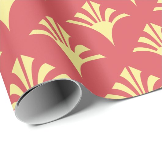 Art Deco Patroon 02 - Lichte karmijn roze op blond Cadeaupapier (Rol Hoek)