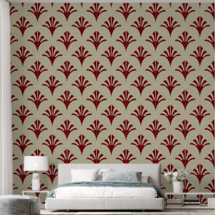 Art Deco Patroon 02 - Midnight Red op Off-White Behang