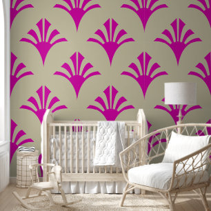Art Deco Patroon 02 - Vette magenta op gebroken wi Behang