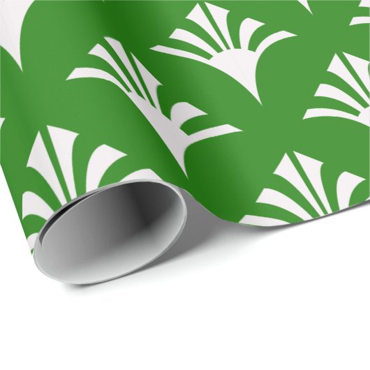 Art Deco Patroon 02 - Wit op Bos Groen Cadeaupapier (Rol Hoek)