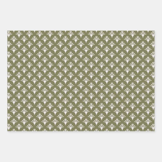 Art Deco Patroon 02 - Wit op Camouflage Groen Inpakpapier Vel (Voorkant 3)