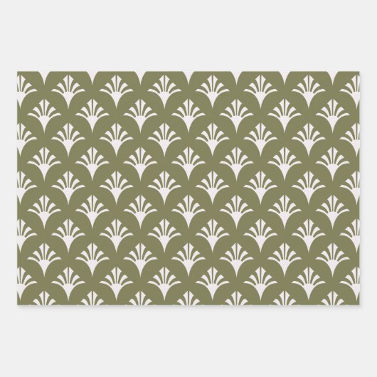 Art Deco Patroon 02 - Wit op Camouflage Groen Inpakpapier Vel (Voorkant 2)
