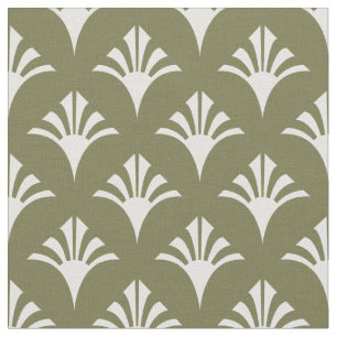 Art Deco Patroon 02 - Wit op Camouflage Groen Stof